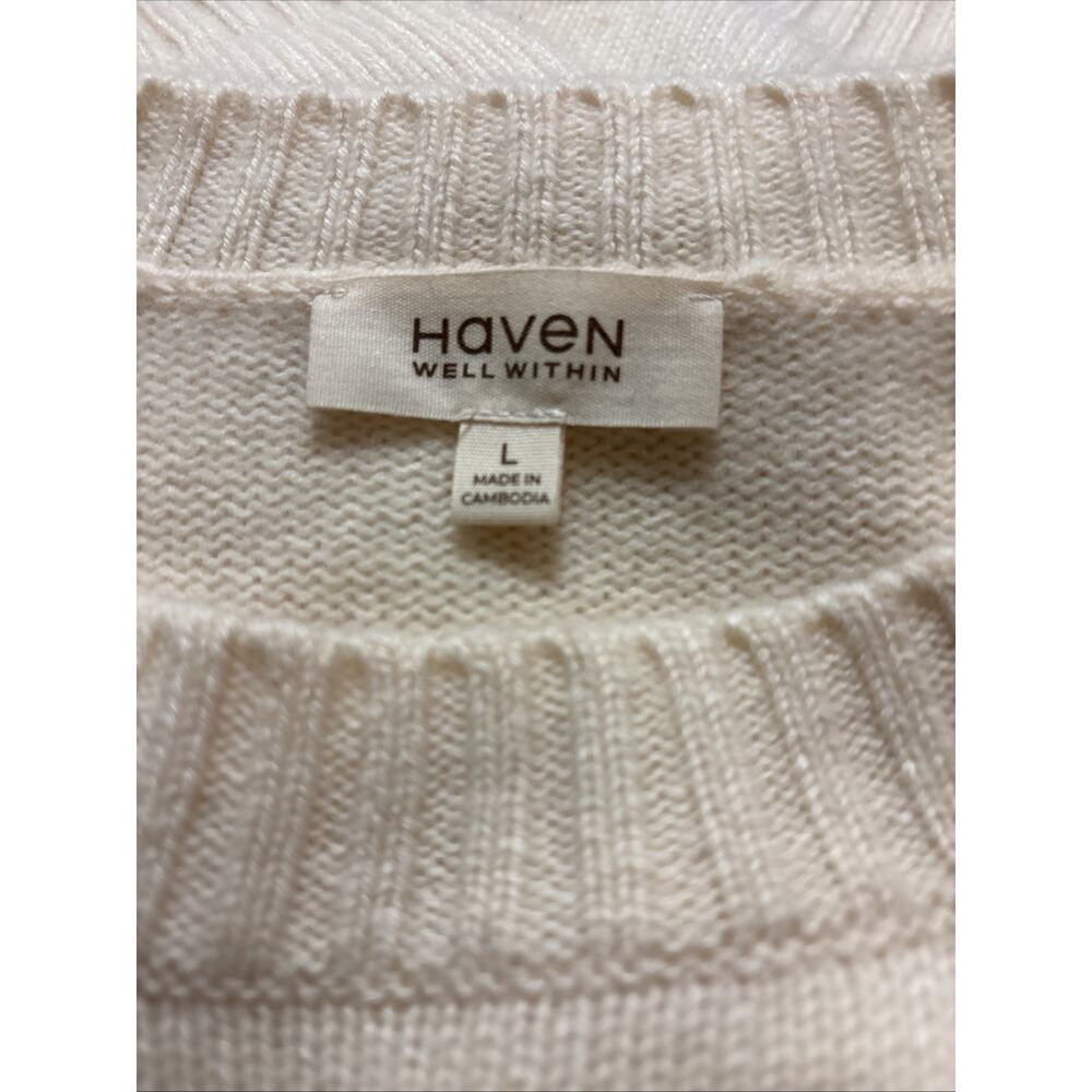 Haven Well Within Cashmere Sweater Size L cream neutral color stripe thick knit - Picture 9 of 10